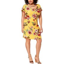 Planet Gold Womens Plus Kylie Scoop Neck Floral Print Mini Dress Size 3X, Honey - £30.76 GBP