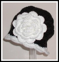 Black White Baby Flapper Hat Girl Cloche 6 18 Months Girls Large Rose Fl... - £11.79 GBP