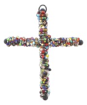 Multicolored Beaded Wall Cross  wire-wrapped Metal Cross - $14.85