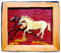 Zeckos Horses Hand Crafted Intarsia Wood Art Wall Hanging 20 X 18 X 2 Inches - £55.39 GBP