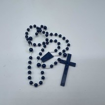 Dark Blue Plastic Beaded Chain Rosary Necklace Cross Pendant - $35.51
