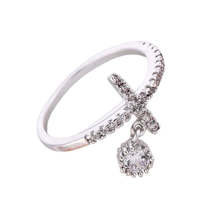 Crystal &amp; Cubic Zirconia Silver-Plated Charm Cross Ring - £10.38 GBP