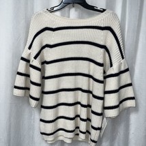 Loft Women&#39;s Sweater Ivory w/ Navy Blue Stripes Size Small - £23.46 GBP