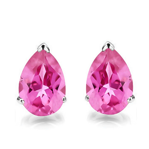 5x7 Pear Lab Pink Sapphire Earrings in Sterling Silver - $41.05