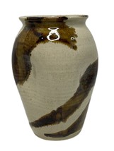 L/C Pottery Studio Art Pinch Clay Vase Tan Brown Glazed Abstract Artist ... - $22.44
