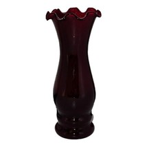 Vintage Ruffle Top Ruby Red glass 6&quot; Bud Vase Tapered  Table Floral Flower - £25.63 GBP