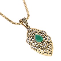 Vintage Necklace For Women Gold Color Fine Jewelry Hollow Out Moon Crystal Flowe - £6.15 GBP