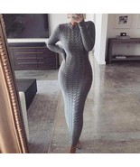 Autumn Winter Long Sleeve Twisted Knitted Bodycon Warm Maxi Sweater Dress - $843.15 MXN
