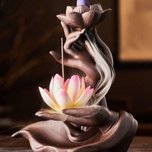 Nirvana Incense Burner Statue with Lotus | Buddha Hand Fengshui Home Decor #289 - £63.14 GBP