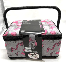 SINGER  Sewing Basket & Sewing Kit Accessories Pink Gray Sewist Tools Pattern - $29.05