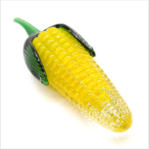 Vintage Art Glass Hand Blown Vegetable Yellow Corn With Leaf 7&quot; - £14.01 GBP