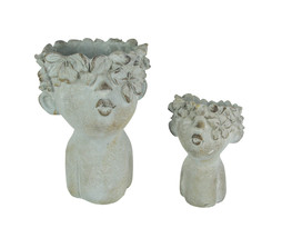 Pair of Pucker Up Kissing Face Weathered Finish Concrete Head Planters - £47.47 GBP