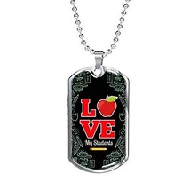 Love My Students Teacher Appreciation Gift Necklace Engraved 18k Gold Dog Tag w  - £53.47 GBP