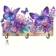 Vibrant Butterfly Design Key Holder, Wood Round Diamonds, Colorful Wall Art - $33.60 CAD