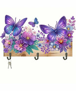 Vibrant Butterfly Design Key Holder, Wood Round Diamonds, Colorful Wall Art - $33.83 CAD