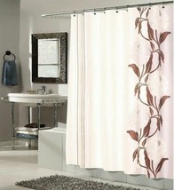 Brown Ivory Stripe Floral Shower Curtain Fabric Modern Spa Bathroom 70 x 72 Long - £59.72 GBP