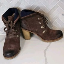 UGG Australia Calynda High Heel Ankle Boots Womens Sz 8.5 Wool Brown Leather - £31.20 GBP