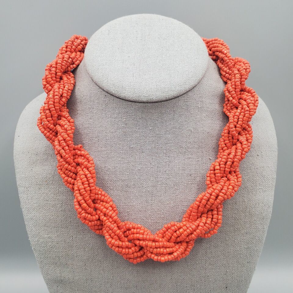 Orange Seed Bead Necklace Chunky Torsade Twist Barrel Clasp 18&quot; - $29.99