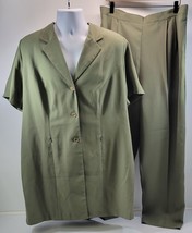 L) Vintage Woman Positive Influence Olive 2 Piece Suit Set Pants Jacket 18W - £15.81 GBP