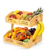 2 Tier Fruit Basket, Bamboo Fruit Basket For Kitchen Counter, Fruit And ... - $45.99