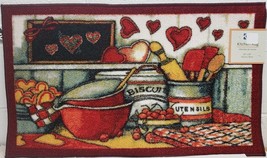 PRINTED NYLON KITCHEN RUG (nonskid)(18&quot; x 30&quot;) FOOD,UTENSILS &amp; HEARTS, r... - £14.18 GBP