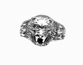 Indian Style Lion Head Punk Oxidized 925 Sterling Silver Unisex Ring - £30.45 GBP