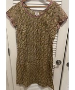 ANOKHI Cotton Pleated Side Slit Dress Green Pink Red Floral L - $32.00