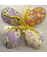 Vintage Lot of 4 Hand Painted Floral Purple Yellow Hanging Easter Eggs - $27.06 CAD
