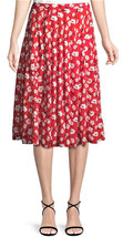 A-line Pleated Lined Skirt Made in France Karl Lagerfeld Sz-14 Red/Flora... - £31.86 GBP