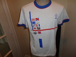 Vintage White Red Blue JC Soccer RINGER Jersey Shirt Adult M 50-50 USA Rare - $34.64