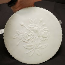 Vtg Imperial Rose Milk Glass Cake Plate White Satin Embossed 10 3/4&quot; - £18.68 GBP