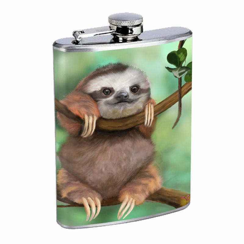 Cute Sloth Images D2 Flask 8oz Stainless Steel Hip Drinking Whiskey  - $13.95