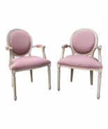 Vintage Arm Chairs White Washed Frames Round Backs, Pink Upholstery-A Pair - $3,275.00