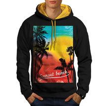 Wellcoda Sunset Wild Sea Mens Contrast Hoodie, Summer Casual Jumper - £31.45 GBP