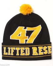 LRG 47 Lifted Research Group Yellow &amp; Black Knit Pom Pom Beanie Winter Hat - £14.26 GBP