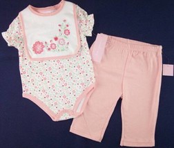 NWT First Impressions Girl&#39;s 3 Pc. Peach Floral LOVE Layette Set, 0-3 Mos. - £9.39 GBP