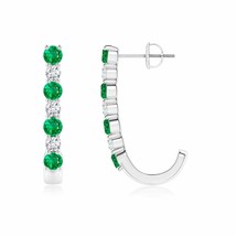 Natural Emerald Round Hoops Earrings with Diamond in 14K Gold (Grade-AAA , 3MM) - £1,075.54 GBP