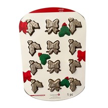 Celebrate It Bows And Holly Leaf Cookie Baking Sheet, Mold Non Stick - £9.43 GBP