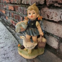 Porcelain Girl Figure Farmhouse Vintage 60s Wash Laundry Day Handpainted Goose - £15.77 GBP