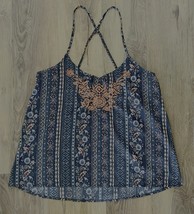 HOLLISTER Navy Coral  Strappy Halter Embroidered Floral Summer Top: Size... - $17.82