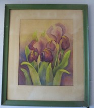 Vtg Signed Anaptapia Watercolor purple Iris Flowers Framed 24.75&quot; x 25.75&quot; - £120.64 GBP