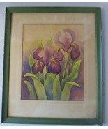 Vtg Signed Anaptapia Watercolor purple Iris Flowers Framed 24.75&quot; x 25.75&quot; - $150.00