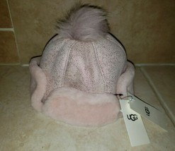 Nwt Ugg Kids Girls Sheepskin Pom Hat Metallic Pink 2-4 Yrs Msrp $145 - £52.11 GBP
