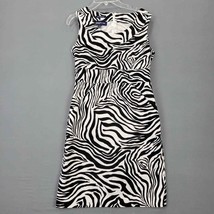 Jones New York Dress Size 6 Midi Stretch A-Line Black White Zebra Sleeve... - £10.25 GBP