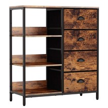 Fabric Dresser With 4 Drawers And Side Shelf,Industrial Lightweight Stor... - $148.99