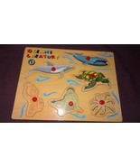Puzzle Oceans Creature 1 Wooden Peg Tray Toddler Turtle Dolphin Whale Seal - £6.81 GBP