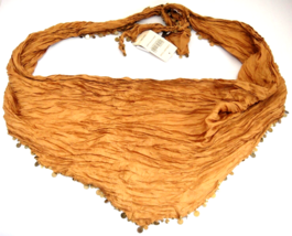 Coldwater Creek Tan Gypsy Crinkle Scarf Silk Sequins Boho Triangular - $19.79