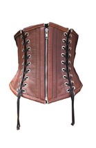 Sexy Brown Real Leather Black Lacing Gothic Steampunk Bustier Underbust ... - £65.38 GBP