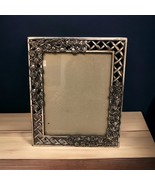 Large Roses Lattice Picture Frame Pewter Photo 7.5” x 9.5” Vintage - $30.24