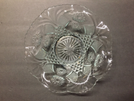 Clear Textured Glass Ruffled Serving Dish Bowl Star Flower Diamond Design - $3.66
